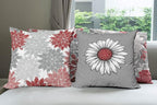 Ambesonne Floral Throw Pillow Cushion Case Pack of 4, Flower Petals Modern Color Palette Chamomile Peony Dahlia and Sunflower Print, Modern Accent Double-Sided Digital Printing, 16", Grey Dark Pink