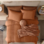 Monbix Oversized Queen Comforter Set - 7 Pieces Burnt Orange Bed in a Bag Queen Bedding Sets with Comforters, All Seasons Down Alternative Comforter Bed Set with Sheets,Pillowcases & Shams