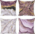 Ambesonne Marble Print Throw Pillow Cushion Case Pack of 4, Quartz Inspired Design of Stone Surface Look Print Modern Style Stained, Modern Accent Double-Sided Digital Printing, 20", Mauve Lilac Grey