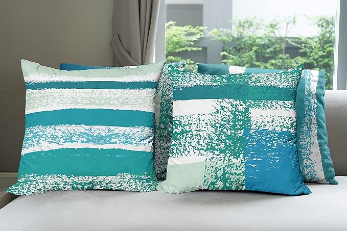Ambesonne Grunge Throw Pillow Cushion Case Pack of 4, Abstract Design Simplistic Minimal Stripes Brushstrokes Contemporary, Modern Accent Double-Sided Digital Printing, 18", Teal Blue and Mint Green