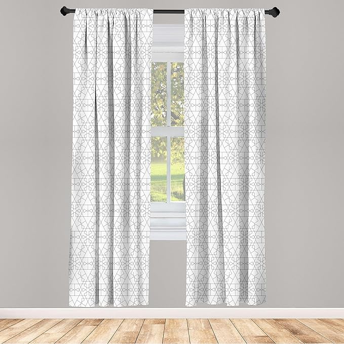 Ambesonne Geometric Window Curtains, Continuous Pattern with Abstract Concave Shapes and Triangles Print, Lightweight Decor 2-Panel Set with Rod Pocket, Pair of - 28" x 84", Charcoal Grey and White