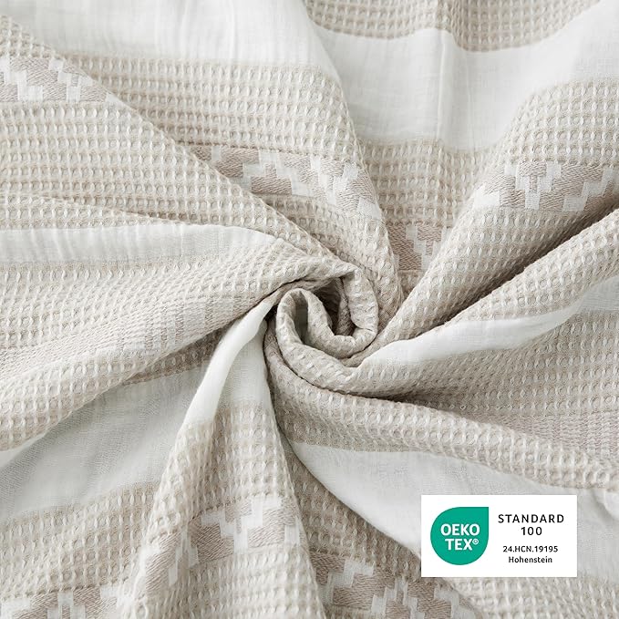 Bedsure Waffle Weave Duvet Cover King - 100% Cotton Boho Duvet Cover with 2 Pillowcases - Linen Color Textured Comforter Cover with Zipper Closure (King, 104"x90")