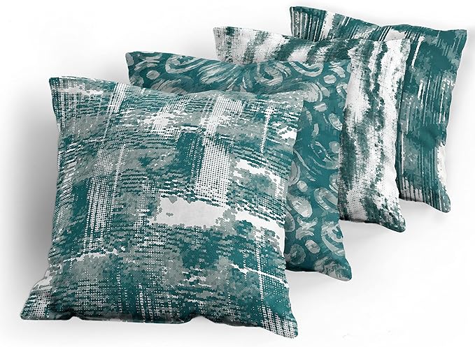 Ambesonne Vintage Throw Pillow Cushion Case Pack of 4, Abstract Grunge Effect Brushstrokes Waving Striping Stains Paisley Drops, Modern Accent Double-Sided Digital Printing, 24", Dark Sea Green Teal