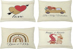 Ambesonne Romantic Throw Pillow CushiCase Pack 4, Love Hearts Arrow You Me Be My Valentine Hugs Kisses Lettering, Modern Accent Double-Sided Digital Printing, 20" x 12", Ivory Camel and Dark Pink