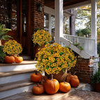 Artificial Fall Flowers for Outdoors Fake Mums - 16 Bundles Faux Plants Outside Greenery Boxwood No Fade Plastic Shrubs Decor Farmhouse Home Garden Thanksgiving (Yellow)