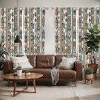 Ambesonne Ethnic Window Curtains Pack of 2, Folkloric Style Floral Ornaments with Bohemian Oriental Motifs as Stripes, Lightweight Set with Rod Pocket, 4 Panels of - 28" x 63", Teal Coral and Orange
