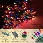 Holiday Essence Chasing Christmas Lights, 8 Function Controller 140 Multi Colored Mini Bulbs Green Wire Indoor String Lights, 31.2 Feet Long Holiday Decor