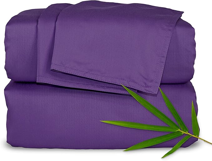 Full Sheets by Pure Bamboo, Genuine 100% Organic Viscose Derived from Bamboo Bed Sheet Set, Luxuriously Soft & Cooling, Double Stitching (Full, Purple)