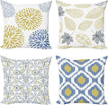Ambesonne Vintage Throw Pillow Cushion Case Pack of 4, Bohemian Ornamental Leaves Dahlia Pattern Geometric Art Curlicue Motif, Modern Accent Double-Sided Digital Printing, 24", Mustard Dark Ceil Blue
