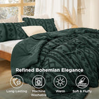 Bedsure Tufted Boho Comforter Set King Size - Emerald Green Boho Bed Set, GentleSoft™ 3 Pieces Farmhouse Shabby Chic Embroidery Bedding, Gifts for Woman, Soft Jacquard King Comforter for All Seasons