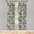 Ambesonne Leafy Art Window Curtains Pack of 2, Scandinavian Leaves Pattern with Geometric Roundy Modern Boho Print, Lightweight Set with Rod Pocket, 4 Panels of - 28" x 95", Pale Green Redwood Teal