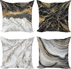 Ambesonne Marble Throw Pillow Cushion Case Pack of 4, Obsidian Like Ornaments Natural Stone Stains and Veins Golden Yellow Tone, Modern Accent Double-Sided Digital Printing, 20", Charcoal Grey Coconut