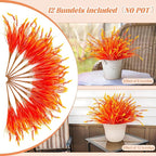 Artificial Fake Plants Flowers for Outdoors Fall Decor, 12 Bundles Fall Leaves Faux Lavender Flowers for Autumn Decoration, Fake Shrubs UV Resistant Planter No Fade for Garden Porch Balcony(Orange)