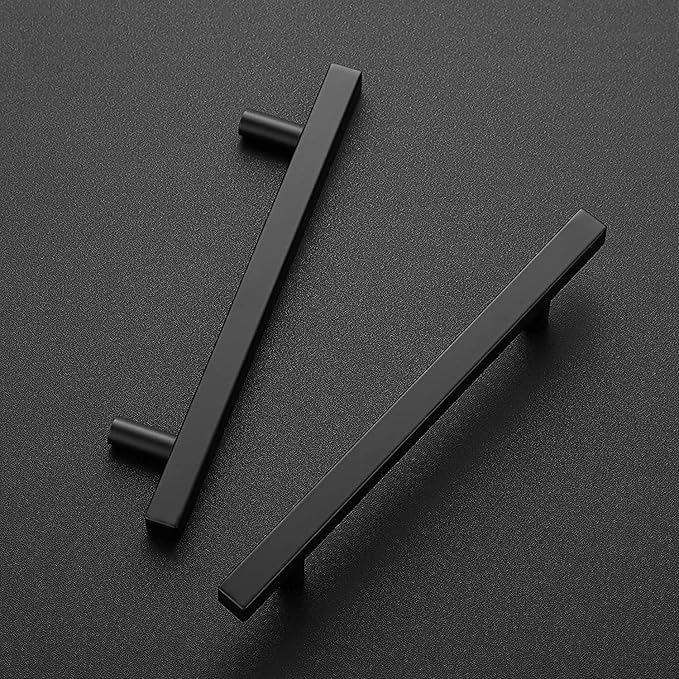 Ravinte Cabinet Handles 10 Pack - 5 Inch Matte Black Square Pulls, Modern Kitchen Hardware, 7-3/8 Inch Overall Length Drawer Pulls