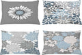 Ambesonne Floral Throw Pillow Cushion Case Pack of 4, Flower Petals Color Palette Chamomile Peony Dahlia and Sunflower Print, Modern Accent Double-Sided Digital Printing, 20" x 12", Baby Blue Grey