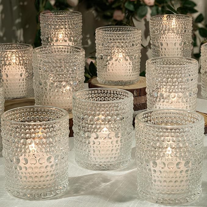24pcs Large Votive Candle Holder, 2.7 * 3.5in Clear Glass Tea Light Candle Holders Bulk for DIY Wax Wedding Table Decor & Christmas Thanksgiving
