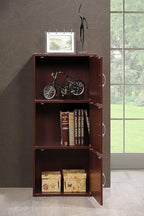 Hodedah 3 Door Bookcase Cabinet, MAHOGANY