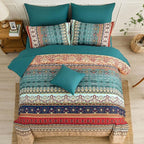 Boho Comforter Set California King Size 8 Pieces,Green and Brown Bohemian Striped Bed in a Bag,Floral Soft Microfiber Bedding Comforter Set for All Seasons