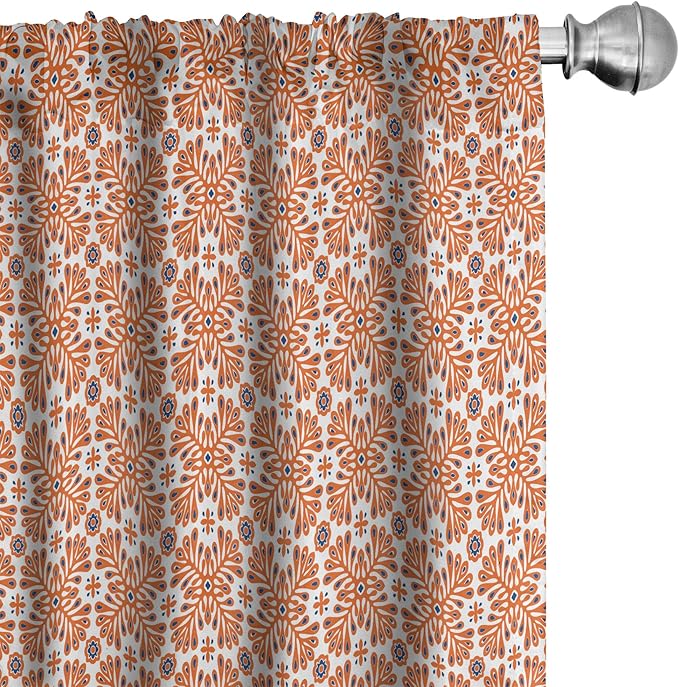 Ambesonne Scandinavian Window Curtains Pack of 2, Flower Like Motifs Folk Art in Tangerine Tones, Lightweight Set with Rod Pocket, 4 Panels of - 28" x 95", Sienna Sky