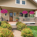 Artificial Hanging Flowers Plant with Basket for Outdoors, Fake Hanging Plants Silk Bougainvillea in Planter Look Real UV Resistant Faux Flower for Outside Porch Patio Garden Home Decor, PurpleHotpink