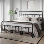 Yaheetech Classic Metal Platform Bed Frame Mattress Foundation with Victorian Style Iron-Art Headboard/Footboard/Under Bed Storage/No Box Spring Needed/California King Size Black