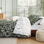 Bedsure King Comforter Set - Dark Olive Green Bed Set, 3 Pieces Cute Floral Bedding, 1 Soft Reversible Botanical Flowers Comforter and 2 Pillow Shams