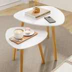 BAMEOS Bamboo Nesting Triangle End Table,Set of 2 Coffee Table Modern Minimalist Side Table for Living Room, Balcony in White