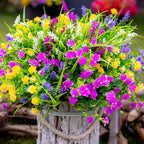 Artificial Flowers Outdoor Fake Plants - 12 Bundles UV Resistant Shrubs No Fade Faux Plastic Greenery Home Garden Porch Patio Decoration Indoor (1, Multi-12pcs)