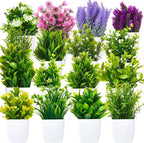 Mimorou 16 Pcs Small Fake Plants Mini Artificial Potted Plants Faux Pot Flowers Indoor Plastic Eucalyptus Greenery for Home Bathroom Living Room Office Decor