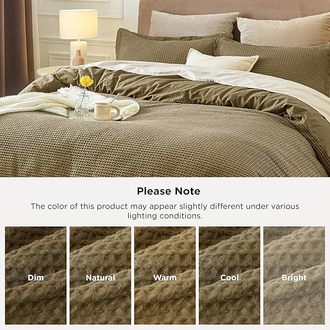 Bedsure Cotton Duvet Cover Queen Size - 100% Cotton Waffle Weave Fennel Seed Duvet Cover Queen Size, GentleSoft™ and Breathable Bedding Set for All Season, 3 Pieces, 90"x90"