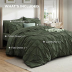 Bedsure King Size Comforter Set Olive Green - Bed in a Bag Bedding Set 7 Pieces, GentleSoft™ Pintuck Bed Set Gift for Family, Pinch Pleat Olive Green Comforter with Sheets, Pillowcases & Shams