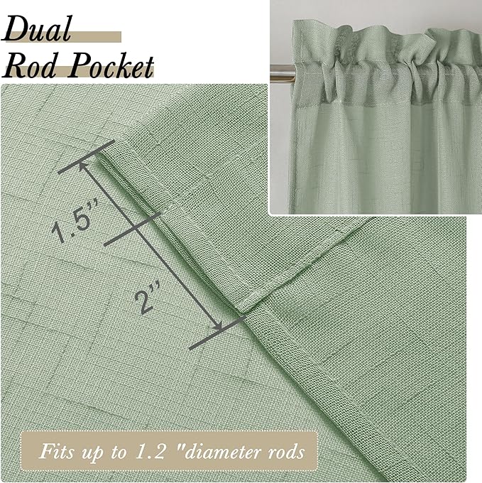 Aiyufeng Kirei Long Sage Green Sheer Curtains 96 Inch - Linen Look Privacy Sheer Curtains Window Treatment Drapes Farmhouse Decor for Bedroom Living Room Sliding Glass Door, 40Wx96L, 2 Panels
