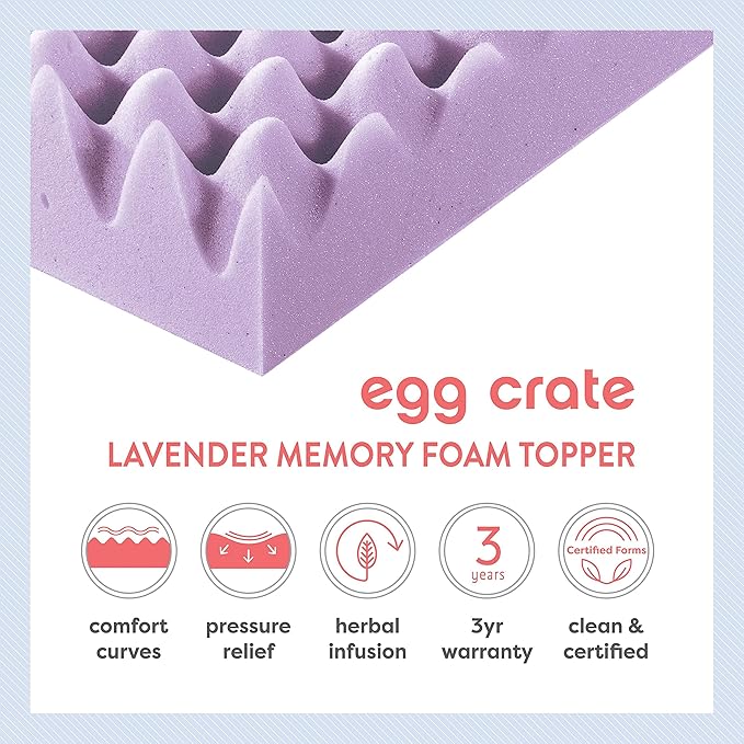 Best Price Mattress 1.5 Inch Egg Crate Memory Foam Mattress Topper with Soothing Lavender Infusion, CertiPUR-US Certified, Dorm Essentials, Twin