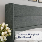 Allewie King Size Lift Up Storage Bed, Modern Wingback Headboard, Hydraulic Support, No Box Spring Needed, Dark Grey