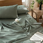 MooMee Bedding Duvet Cover Set 100% Washed Cotton Linen Like Textured Breathable Durable Soft Comfy (Heathered Green, Twin 68"x90")