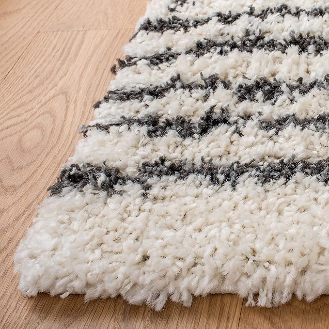 SAFAVIEH Arizona Shag Collection 6'7" Round Ivory/Black ASG741Z Moroccan Non-Shedding Entryway Foyer Living Room Bedroom Kitchen 1.2-inch Thick Area Rug