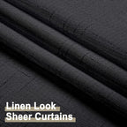 Aiyufeng Black Sheer Curtains, 72 inches Long 2 Panels, Fresh Textured Semi Sheer Linen Breathable Elegant Door Curtains & Drapes for Farmhouse/Living Room/Kitchen, 40Wx72L inch