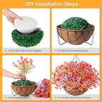 Artificial Fake Hanging Flowers Plants with Basket Outdoor, Faux Silk Colorful Daisy Metal Coconut Lining Plastic Shrubs, Farmhouse Home Garden Patio Yard Decor (Orange Yellow Purple Pink)