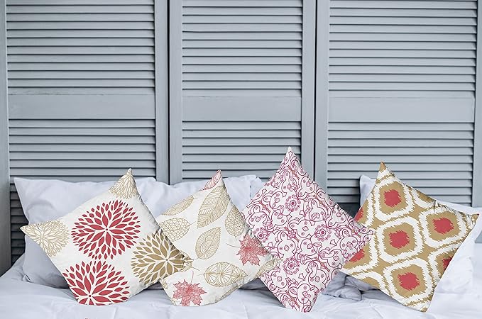 Ambesonne Vintage Throw Pillow Cushion Case Pack of 4, Bohemian Ornamental Leaves Dahlia Pattern Geometric Art Curlicue Motif, Modern Accent Double-Sided Digital Printing, 20", Dark Pink and Camel