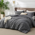 Bedsure King Size Comforter Set - Charcoal Grey Soft Bedding for All Seasons, Cationic Dyed Bed Set, 3 Pieces, 1 King Size Comforter (104"x90") and 2 Pillow Shams (20"x36"+2")