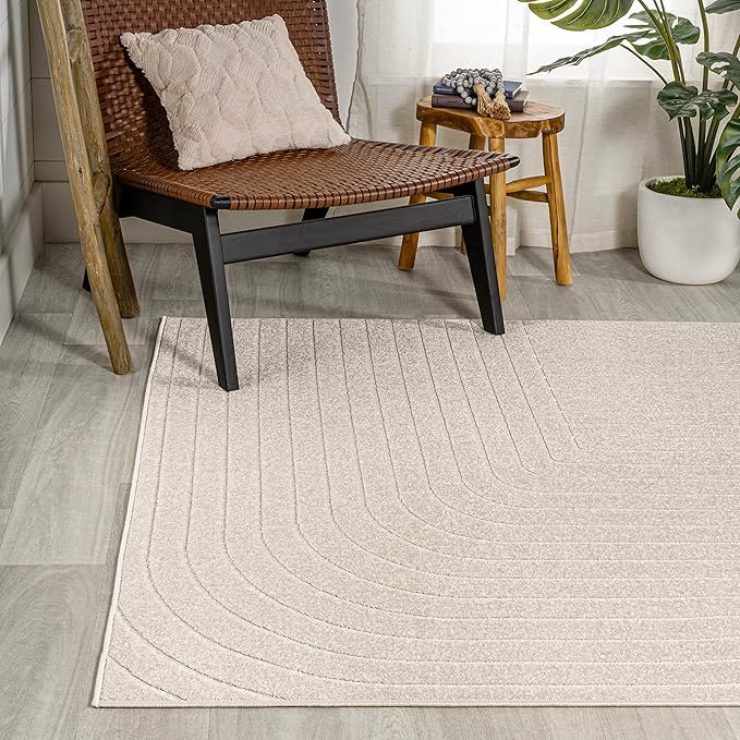 Eyely NCS101A-4 Scandinavian Odense Minimalist Angle Geometric Indoor Area Rug, Modern, Contemporary, Coastal, Bohemian, Bedroom, Kitchen, Living Room, Non Shedding, Ivory/Cream, 4' x 6'