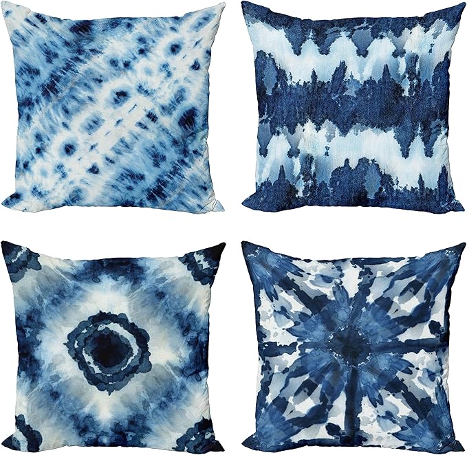 Ambesonne Watercolor Throw Pillow Cushion Case Pack of 4, Abstract Design Ikat Inspired Tribal Themed Painting Look Oceanic Tones Print, Modern Accent Double-Sided Digital Printing, 24", Slate Blue