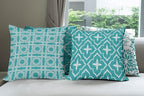 Ambesonne Vintage Throw Pillow Cushion Case Pack of 4, Monochrome Design Grid Trellis Quatrefoil Mesh and Dahlia Flowers Modern Print, Modern Accent Double-Sided Digital Printing, 20", Teal and White