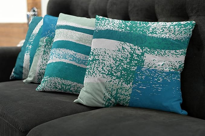 Ambesonne Grunge Throw Pillow Cushion Case Pack of 4, Abstract Design Simplistic Minimal Stripes Brushstrokes Contemporary, Modern Accent Double-Sided Digital Printing, 18", Teal Blue and Mint Green