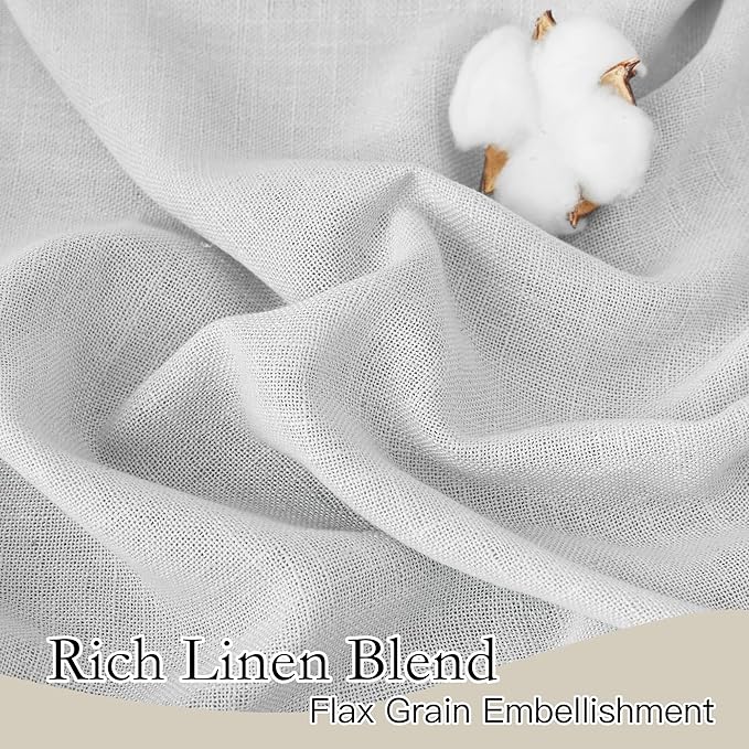 RYB HOME Semi Sheer Curtains - Linen Textured Wave Curtains Privacy Light Airy Drapes for Living Room Bathroom, Dove Grey, 52 inch Width x 90 inch Length, 2 Panels