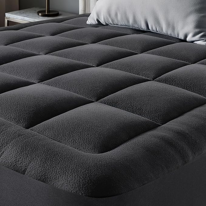 Ultra Soft Full Size Mattress Topper - Viscose Made from Bamboo Pillow Top Mattress Pad for Back Pain Relief - Naturally Cooling for Hot Sleepers, Black