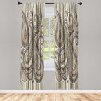 Ambesonne Paisley Window Curtains Pack of 2, Delicate Bohemian Leafy Motives on Stripes in Neutral Muted Colors, Lightweight Set with Rod Pocket, 4 Panels of - 28" x 95", Warm Taupe Ivory and Sepia