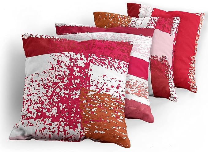 Ambesonne Grunge Throw Pillow Cushion Case Pack of 4, Abstract Design Simplistic Minimal Stripes Brushstrokes Contemporary, Modern Accent Double-Sided Digital Printing, 20", Rose Magenta and Dark Pink