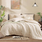 Monbix Queen Comforter Set - 7 Pieces Birch Marble Pattern Bed in a Bag Queen Bedding Sets with Comforter, Sheets, Pillowcases & Shams, Reversible Bedding Comforters Sets