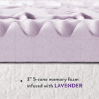 Mellow 3 Inch 5-Zone Memory Foam Mattress Topper, Soothing Lavender Infusion, Dorm Essentials, Queen